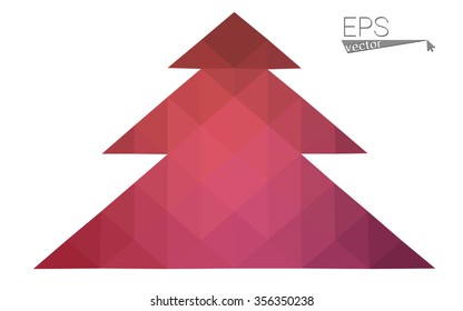 Pink red low polygon style christmas tree vector illustration consisting of triangles. Abstract polygonal origami or crystal design of New Years celebration. Isolated on white background.