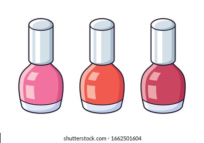 Pink and red nail polish bottles isolated colors vector set