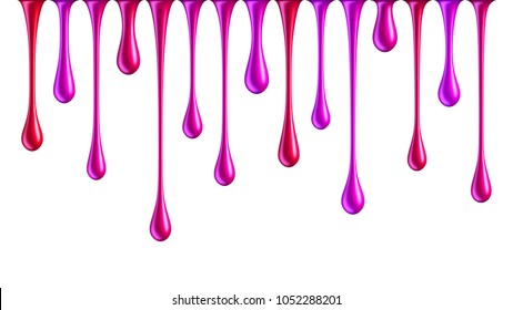 Pink and red nail polish drops. Dripping paint isolated on white background.