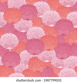 Pink and Red Overlapping Scallop Sea Shells Seamless Pattern Background