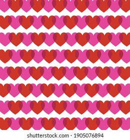 pink red overlapping stripe hearts pattern