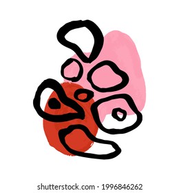 pink and red paint abstract smudges with circle abstract black shapes. . Vector illustration