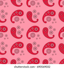 Pink and red Paisley seamless pattern vector illustration