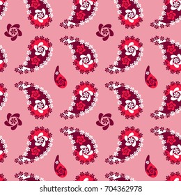 Pink and red  Paisley seamless pattern, vector