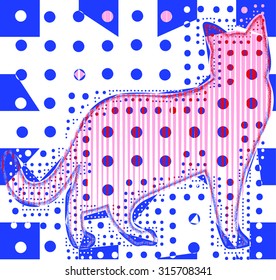 Pink and red polka dots with cat illustration together vector print pattern. For fashion and graphic design, t shirt print, gift, card, tag design, wallpaper, poster, animal pattern