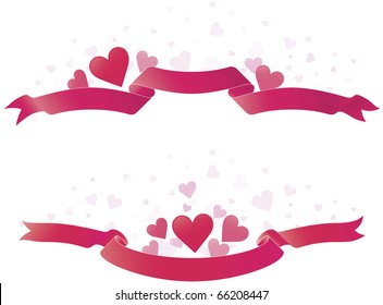 Pink red ribbons with red love hears