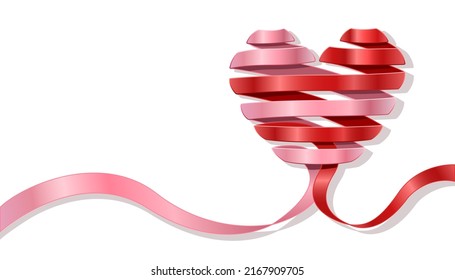 pink and red ribbons in shape of heart 3d realistic isolated white background vector