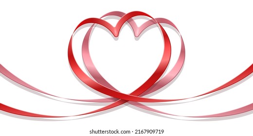 pink and red ribbons in shape of heart 3d realistic isolated white background vector