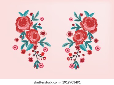 pink red rose embroidery design hand drawn brode anglesie eyelet