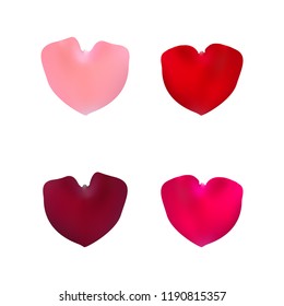 Pink and red rose petals set. The shape of a heart. Valentine s day. Greeting card Vector illustration.