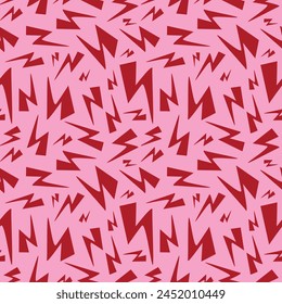 A pink and red seamless pattern of lightning bolts. The pattern is very detailed and intricate, with many different shapes and sizes of bolts. Scene is energetic and dynamic