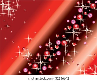 Pink and red shining pearls and heart background