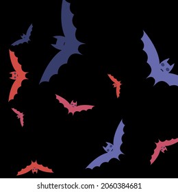 Pink Red Sky Motion Wallpaper. Chaos Retro Purple Attack Halloween Art Illustration. Black Night Colorful Gothic Flying Bats Art Pattern. Creepy Scary Eyes Spooky Print Bats Vector Design Pic.