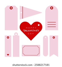 Pink and red tags and labels set. Valentine's day. Vector illustration, flat design