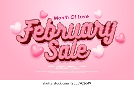 A pink and red text design that says February sale with hearts in the background