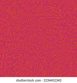 Pink and red texture with abstract hand-drawn linear plants.