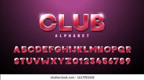 Pink Red three dimensional font effect. Club alphabet premium modern retro typography elements based on clubs, discos, music events, games, trendy and glamorous subjects. Mettalic luxury 3d typeface