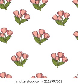 pink, red tulips seamless pattern. Vector floral background with spring flowers. flowers doodle seamless pattern
