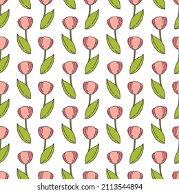 pink, red tulips seamless pattern. Vector floral background with spring flowers. flowers doodle seamless pattern