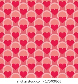 Pink and red vector background with hearts. Full of love seamless pattern for valentines desktop wallpaper or website design.