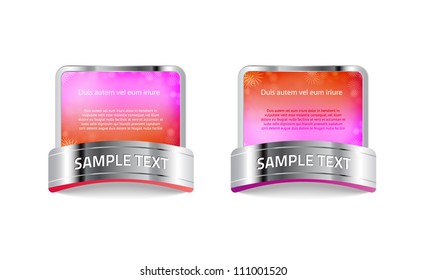 Pink / red vector banners / stickers / badges collection with bright colorful floral background and metallic decoration
