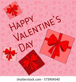 pink red vector card with gifts on Valentine's Day