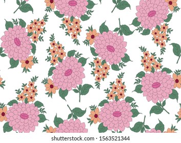pink and red vector flowers on white background 