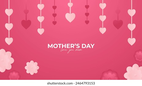 Pink and red vector happy mothers day with love. Happy mothers day event poster for greeting design template and mother's day celebration