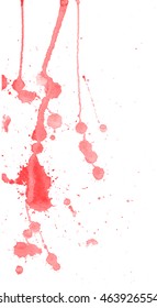 Pink red watercolor splashes and blots on white background. Ink painting. Hand drawn illustration. Abstract artwork. 