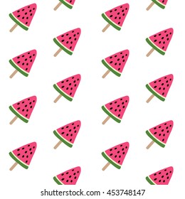 pink red watermelon with seeds ice cream on a stick pattern seamless vector.