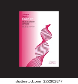 Pink, red and white Abstract helix on white and dark pink background. A4 size book cover template for annual report, magazine, booklet, proposal, portfolio, brochure, poster