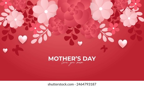 Pink red and white elegant mothers day background with love balloons vector illlustration. Happy mothers day event poster for greeting design template and mother's day celebration