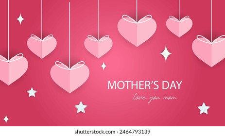 Pink red and white happy mother's day background decorated with love and heart