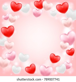 pink red white heart floating on a pink background