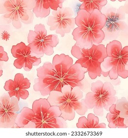 Pink Red White Japanese Cherry Blossoms Kimono Yukata Seamless Pattern Wallpaper Background