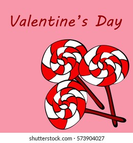 pink red white vector card with candy on Valentine's Day