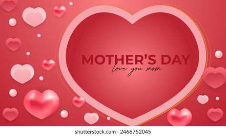 Vector rojo y blanco rosa feliz día de la madre diseño de fondo con corazón. Afiche del evento del día de la madre feliz para la Plantilla del diseño del saludo y la celebración del día de la madre