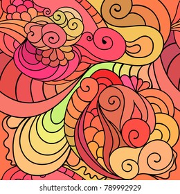 Pink, red and yellow Valentine's day texture. Seamless pattern with japanese tattoo style oriental traditional ornament.