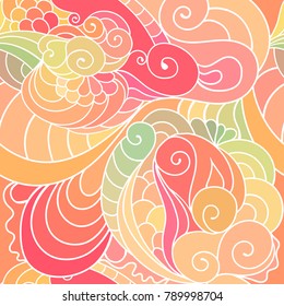 Pink, red and yellow Valentine's day texture. Seamless pattern with japanese tattoo style oriental traditional ornament.