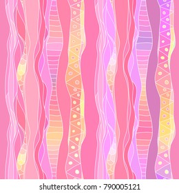 Pink, red and yellow Valentine's day boho chic texture. Seamless pattern with native traditional tribal pattern.