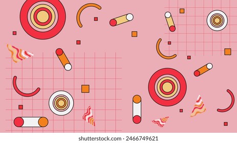 Vector rosa rojo y amarillo abstracto plano geométrico memphis hipster Formas de fondo