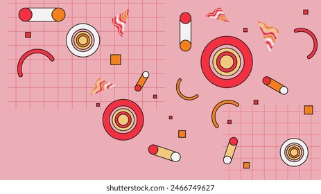 Fondo moderno del hipster de Memphis del Vector rojo y amarillo rosado