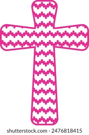 Pink religion cross on white background. Vector illustration.