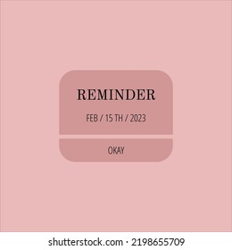 Pink reminder in design mockup. Notifications. Web banner. Concept web design, website page development. Email marketing, online advertising concept. Calendar reminder