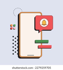 Recordatorio rosa en un simulacro de diseño plano por teléfono. Notificaciones. Banner web. Concepto de diseño web, desarrollo de páginas web. Marketing por correo electrónico, concepto de publicidad en línea. Recordatorio de calendario