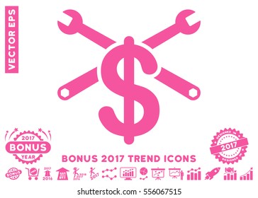 Pink Repair Service Price icon with bonus 2017 year trend symbols. Vector illustration style is flat iconic symbols, white background.