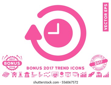 Pink Repeat Clock icon with bonus 2017 trend icon set. Vector illustration style is flat iconic symbols, white background.