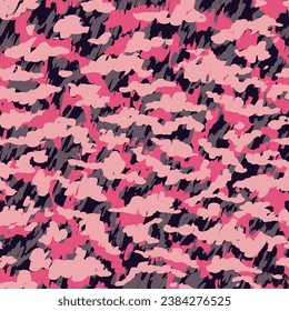 Pink Repeated Retro Graphic Print. Dark  Seamless Pattern. Saturated Repeated Modern Graphic Background. Camouflage Army White Seamless Digital Vector Graffiti.