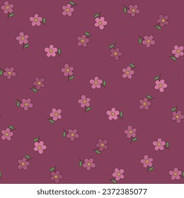 pink repetitive background with simple flowers. floral seamless pattern. vector illustration. baby fabric swatch. wrapping paper. continuous design template for home decor, textile, cloth
