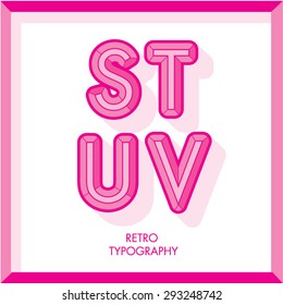 pink retro alphabet/typography/font vector s,t,u,v